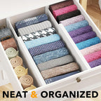 SpaceAid Bamboo 4 Pack Dresser Drawer Dividers, 4.65“ High Adjustable 12.5“-17” Drawer Organizers, Expandable Organization for Clothing, Clothes, Dressers, White