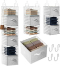 Closet Hanging Organizer with Drawers, 6 Tier Metal Closet Organizers and Storage with 4 Hanging Hooks 4 S-Hooks for Wardrobe Laundry Room, Wire Storage Shelf for Clothes Sweaters Pants (White)