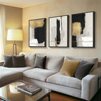 Large Framed Black and White Abstract Wall Art for Living Room, 3 Piece Big Canvas Prints Paintings Artwork for Walls, Modern Minimalist Black Gold Pictures for Hallway Office Wall Decor 24x36 Inch