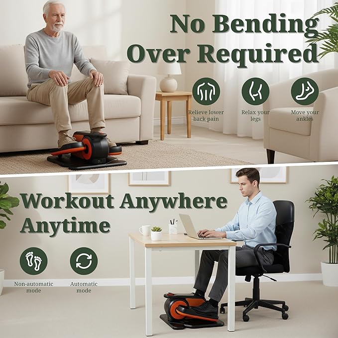 Under Desk Elliptical Machine, Portable Seated Pedal Exerciser with Remote Control, 3 Modes & 12 Adjustable Speeds, Quiet Fully Assembled Electric Leg Exerciser for Seniors Home Office