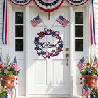Bucherry 250th Anniversary Patriotic Metal Wreath for Front Door 12 Inch 4th of July Red White Blue Star Welcome Sign 1776-2026 Americana Independence Day Hanging Decor Vintage Rustic Porch Outdoor