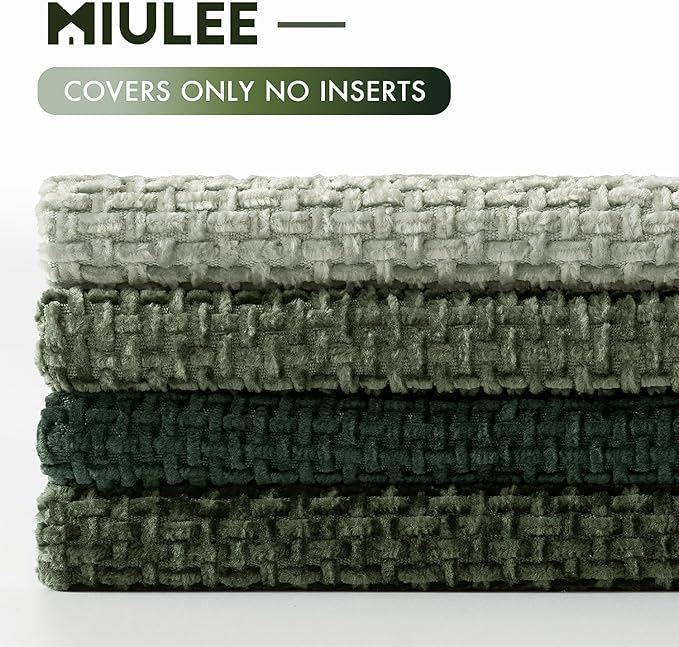 MIULEE Pack of 4 Couch Throw Pillow Covers 16x16 Inch Green Soft Decorative Chenille Pillow Covers Farmhouse Accent Cushion Covers for Boho Spring Home Decor Sofa Bedroom Living Room