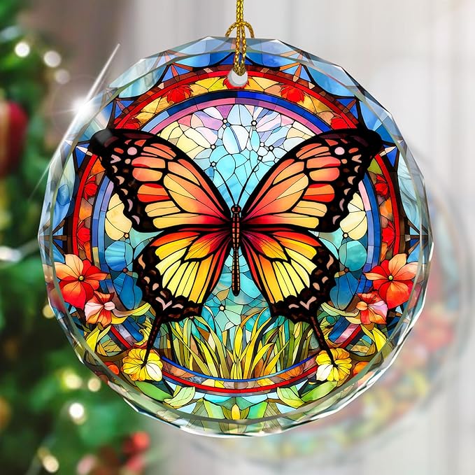 Stained Glass Butterfly Ornament - Christmas Tree Decor, Gift Exchange Present