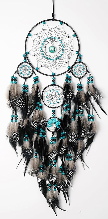 Large Dream Catchers, Boho Handmade Woven Black Dream Catchers Wall Hanging for Bedroom Living Room Dorm Room Decor, Adults Wedding Party Decor, Festival Blessing Gift (Turquoise & Black)