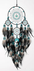 Large Dream Catchers, Boho Handmade Woven Black Dream Catchers Wall Hanging for Bedroom Living Room Dorm Room Decor, Adults Wedding Party Decor, Festival Blessing Gift (Turquoise & Black)