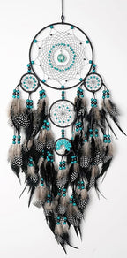 Large Dream Catchers, Boho Handmade Woven Black Dream Catchers Wall Hanging for Bedroom Living Room Dorm Room Decor, Adults Wedding Party Decor, Festival Blessing Gift (Turquoise & Black)