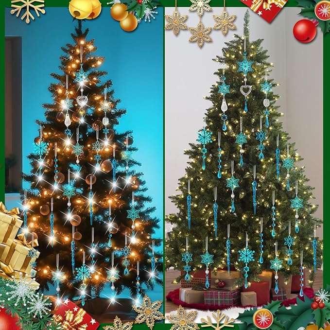 Crystal Snowflake Christmas Tree Decorations - 21pcs Christmas Tree Ornaments Sparkling Dazzling Festival Party Decoration Crystal Snowflake Design Hanging Ornament Holiday Season Home Decor