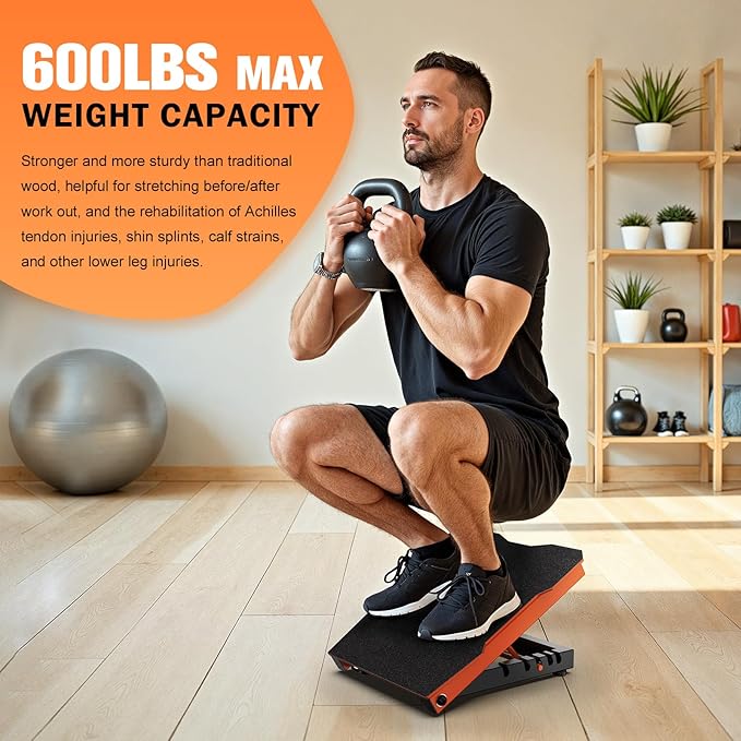 Steel Slant Board Calf Stretcher 600lbs Weight Capacity Squats Wedge 5 Adjustable Incline Balance Board for Foot Leg Hamstring Knees Ankle Heel Stretching Training for Home Gym or Commercial