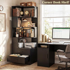 Armocity Corner Bookshelf with Drawers, 7 Tier Corner Book Shelf Display Bookcase, Freestanding L Shaped Bookshelf for Bedroom, Living Room, Home Office, Black