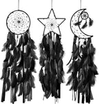 Jetec 3 Pcs Dream Catcher Moon Sun Star Design Handmade Traditional Design Craft Ornament Wall Art Hanging Home Decoration Bedroom Wedding(Black)
