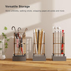AWTATOS Umbrella Holder Entryway, Umbrella Stand Freestanding, Metal Square Umbrella Rack Organizer with a Removable Drip Tray, Hooks, Brown