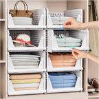 8 Pack Stackable Closet Storage Basket - Stackable Storage Bins, Multifunctional & Foldable Closet Organizer Waterproof, Wardrobe Cupboard Space-Saving Hat Storage Drawer Organizer, White