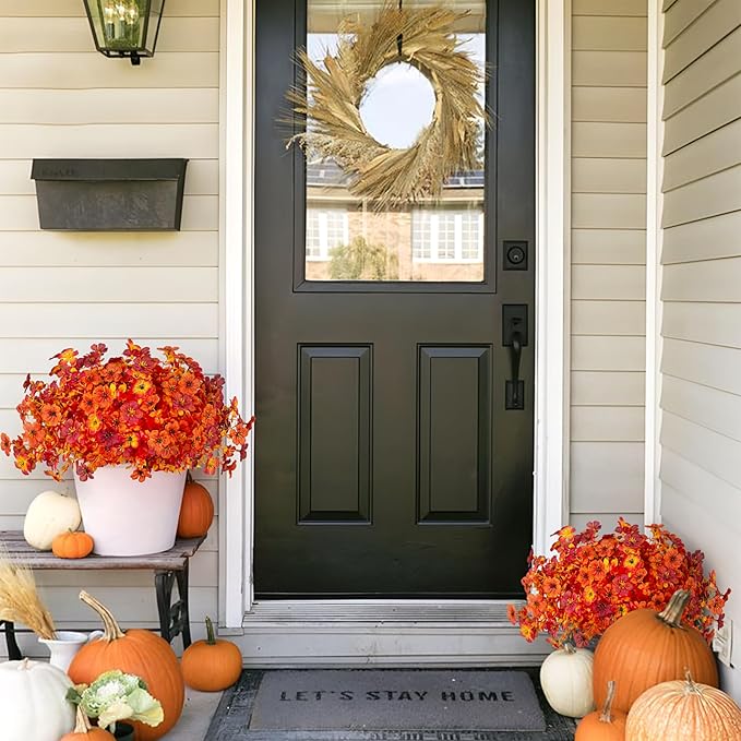 Artificial Fake Mums Fall Flowers for Outdoor Outside Decoration 12 Bundles Faux Silk Flowers Plants Realistic Daisy UV Resistant Fall Décor Autumn Front Door Porch Patio Yard Decoration