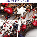 zjlmit 22 Inch 4th of July Wreath with Grapevine Base - Red White and Blue Berry Patriotic Wreath with Hanging Loop for Front Door, Independence Day & Memorial Day Decor