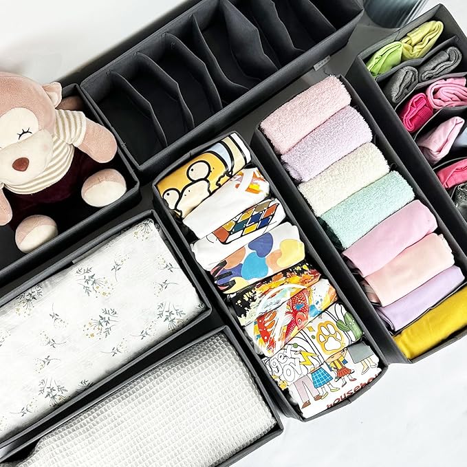 homyfort 8 Pack Dresser Drawer Organizers and Storage Bins for Clothing, Large Drawer Organizer Bins for Baby Clothes, T-Shirts, Bra, Underwear, Socks (Grey)