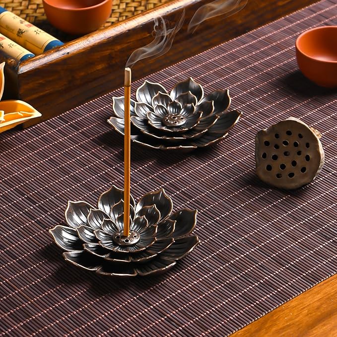 SLKIJDHFB Incense Burner - Lotus Stick Incense Holder 6 Incense Holes with Detachable Ash Catcher 2Pcs