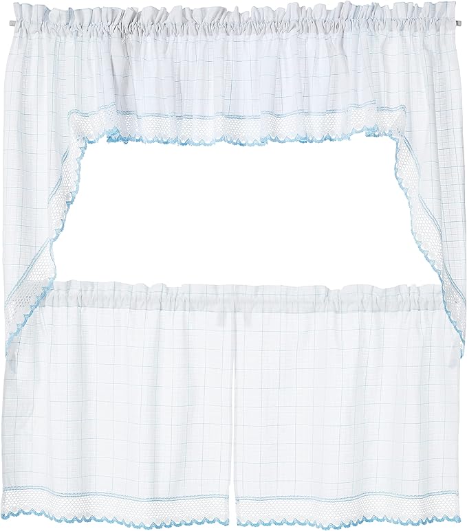 Sweet Home Collection 5 Pc Kitchen Curtain Set-Valance Swag Choice of 24" or 36" Tier Pair, Adirondack White/Blue