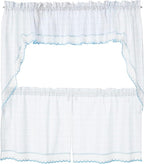Sweet Home Collection 5 Pc Kitchen Curtain Set-Valance Swag Choice of 24" or 36" Tier Pair, Adirondack White/Blue