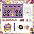 Pajean Groovy Music Bulletin Board Set Retro Record Classroom Decorations 80s 90s Disco Record Flower School Bus Cutouts with Purple Borders for Door Wall Chalkboard Decor Office Supplies
