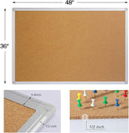 Bulletin Board 36 x 48, Silver Aluminium Framed 4x3 Large Wall Mounted Cork Office Notice Pin Board