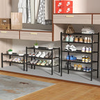 5 Tier Bamboo Shoe Rack for Closet Free Standing Wood Shoe Shelf for Entryway Small Space Stackable 27"x11"x33" (Black)