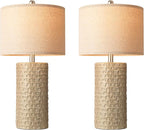 PARTPHONER 23" Modern Ceramic Table Lamp Set of 2, Table Lamps for Living Room, Rustic Farmhouse Bedside Lamps Nightstand lamp for Bedroom, Desk Lamp for End Table Home Decor Beige