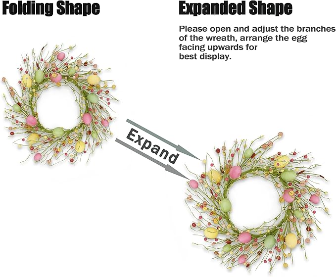 WreathDream Easter Wreaths for Front Door Easter Egg Wreath with Colorful Eggs,Berry for Front Door Indoor Outdoor Party Home Wall Window Festival Decoration