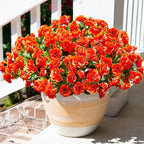 HyeFlora Artificial Faux Outdoor Outside Flowers Plants For Spring Decor, Fake Silk Orange Camellia UV Resistant Look Real for Autumn Planter Front Door Porch Patio Balcony Decoration, 3 Large Bundles