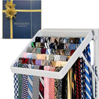 TieMaster Tie Rack and Scarf Organizer, Battery-Free Design, Holds 60 Ties and Scarves with 5 Belt Hooks, Easy Installation, Wall Mounted Tie Organizer, for Men & Women