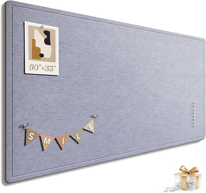 Large Bulletin Board, 60 X 35 Inches Felt Cork Board with 40 Pushpins, Foldable Felt Notice Pin Board Photo Display Board with Self-Adhesive Tape for Office Home School (Light Gray, 60x35 inch)