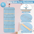 Dynoro Double-Sided Hanging Jewelry Organizer, Large Teal Storage Roll for Earrings, Necklaces, Rings, 48 Pockets 21 Hooks, Durable Oxford Fabric for Closet, Wall, Door, 1 piece, Jewelry Not Included