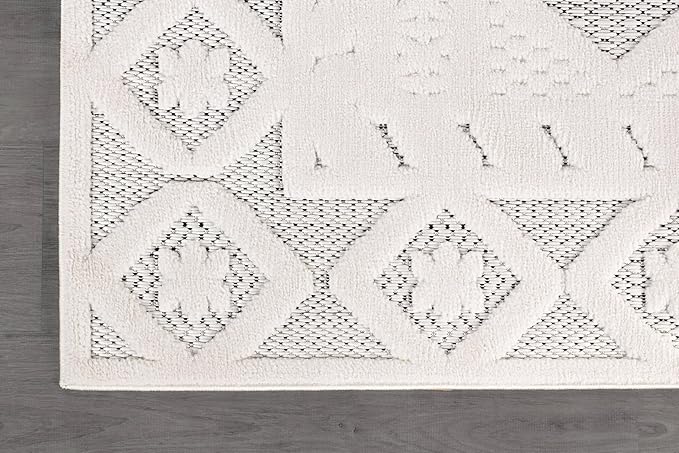 Modern Micro Loop Indoor Area Rugs for Living Room Bedroom Kitchen Geometric Trellis White 6x9 Luxury Durable Low and High Pile Non-Shedding Stain Resistant Soft Area Carpet 6 x 9