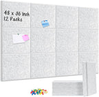 DOLLAR BOSS Large Cork Board for Wall 48" x 36" x 0.5" Bulletin Board 12 Packs Corkboard Tiles Self Adhesive Felt Wall Tiles for Office Home School, Light Grey