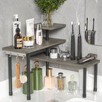 ZHWS Kitchen Countertop Organizer, Bathroom Counter Organizer, Adjustable 3 Tier Corner Shelf with 4 Metal Hooks for Counter Organize, Spice Rack, Makeups, Coffee Station Bookshelf (Rustic Grey)