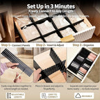 Drawer Divider Adjustable Diy Storage Organizer Separator for Tidying Clutter Cutlery Makeup Clothes of Dresses, Desk & Box in Kitchen Bathroom Bedroom Office (Cut at Will) (Black 8pcs)