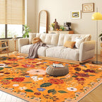 U'Artlines 8x10ft Fall Colorful Floral Area Rug Machine Washable Ultra Soft Low Pile Non Slip Non Shedding Accent Floor Carpet for Living Room, Bedroom, Dining Room, Office (Orange)