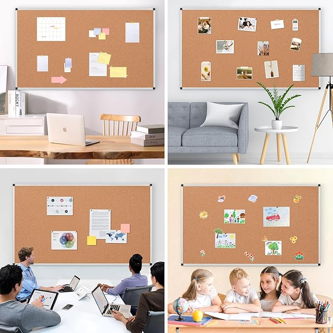 Extra Large Cork Bulletin Board 72" X 48", Silver Aluminum Framed 6'x4' Corkboard for Wall, Wall Mounted Notice Pin Board with 18 Push Pins for School, Home & Office