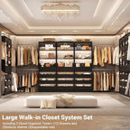 Aheaplus Closet System with 12 Drawers, 8.5-11.5Ft Wood Closet Organizer System with 4 Hanging Rods & 3 Towers, 4Ft & 6Ft L-Shaped Walk-in Closets Wardrobe Organizer Clothes Rack, Set of 3, Black1