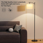 Ambimall 60" Floor Lamp with 3 Color Temperatures, Adjustable White Shade, Black Pole - Tall Lamp for Living Room, Bedroom, Office, Classroom, Dorm - 9W Bulb Included