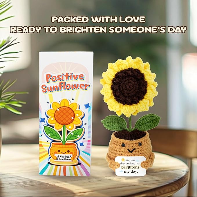 Inspirational Gift - Positive Sunflower Doll Crochet - You are The Sunshine - Positive Gift for Mom, Teacher, Wife, Friend, Sister, Coworker - Mothers Day, Birthday, for Women
