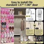 PAULONE 35 Pocket Over the Door Shoe Organizer,Reusable Breathable Large Mesh Bag Men's & Women's Sneaker Organizer,Shoe Organizer for Kids,Hanging Shoe Storage Hanging Bag (Pink)