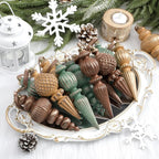 Yunlly 18 Pcs Neutral Christmas Ornaments Textured Christmas Tree Decor with Hanging Loop Matte Shatterproof Hanging Finial Ornaments Home Decor for Xmas Vintage Rustic Farmhouse (Nostalgic Color)