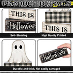 Lineshading 4 Pcs Ghost Halloween Decor Black and White Halloween Tiered Tray Decor Ghost Table Centerpiece Decorations Rustic Wooden Block Sign Gift for Home Shelf Kitchen Coffee Bar