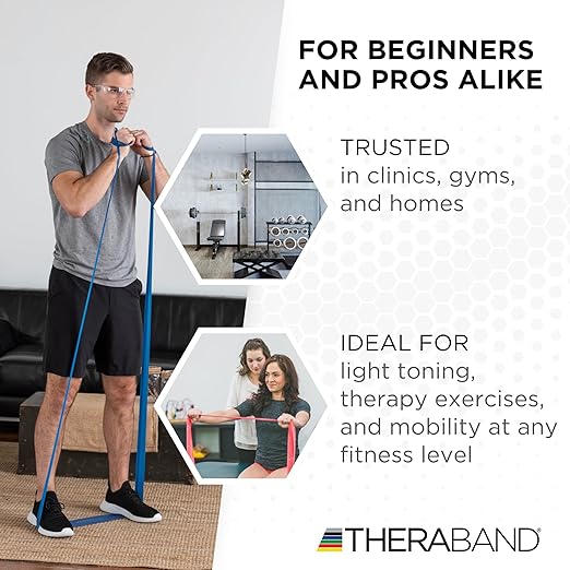 THERABAND Professional Resistance Band, Blue Level 4 Extra Heavy, 5 ft Exercise Band for Physical Therapy, Strength Training, Upper and Lower Body Workouts, Yoga and Pilates