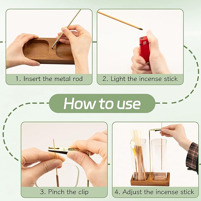 Incense Holder for Sticks, 2 in 1 Incense Burner with 7.1" & 7.1" Glass Jars, Upside Down Incense Holder with Ash Catcher & Storage for Meditation Yoga Spa Home Decor with 20 Incense Sticks & Brush