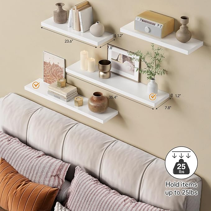 Forbena White Floating Shelves for Wall 36 Inches Long, Modern Wall Shelf for Living Room Decor, Large Deep Floating Shelf for Bedroom Home Office Closet Laundry Room Bathroom (3-Pack)