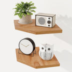 Fun Memories Corner Shelf Wall Mount Set of 2 - Solid Oak Wood Floating Corner Shelf with Cable Hole, 8.5in Rustic Design for Bedroom, Living Room, Kitchen (Natural)