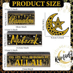 Moucuny 4 Pcs Ramadan Mubarak Table Decor Wooden Eid Mubarak Tabletop Signs for Home Black and Gold Muslim Islam Ramadan Mubarak Centerpiece for Islamic Gifts Kareem Home Table Decor
