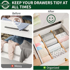 4 Pack Bamboo Drawer Dividers 2.6" High,Adjustable Spring Loaded Clothes Drawer Organizers for Kitchen, Dresser, Bathroom, Bedroom and Office