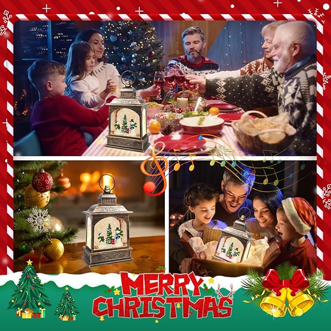 Christmas Snowman Snow Globe, Snowman Musical Lantern with 6 Hour Timer USB Lined/Battery Operated Retro Style Holiday Glitter Globe for Xmas Indoor Decoration and Santa Gifts